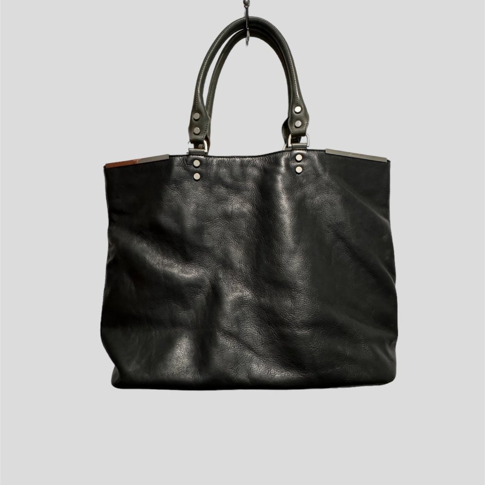 kENNETH COLE leather foldable tote / shoulder bag black with grey handles